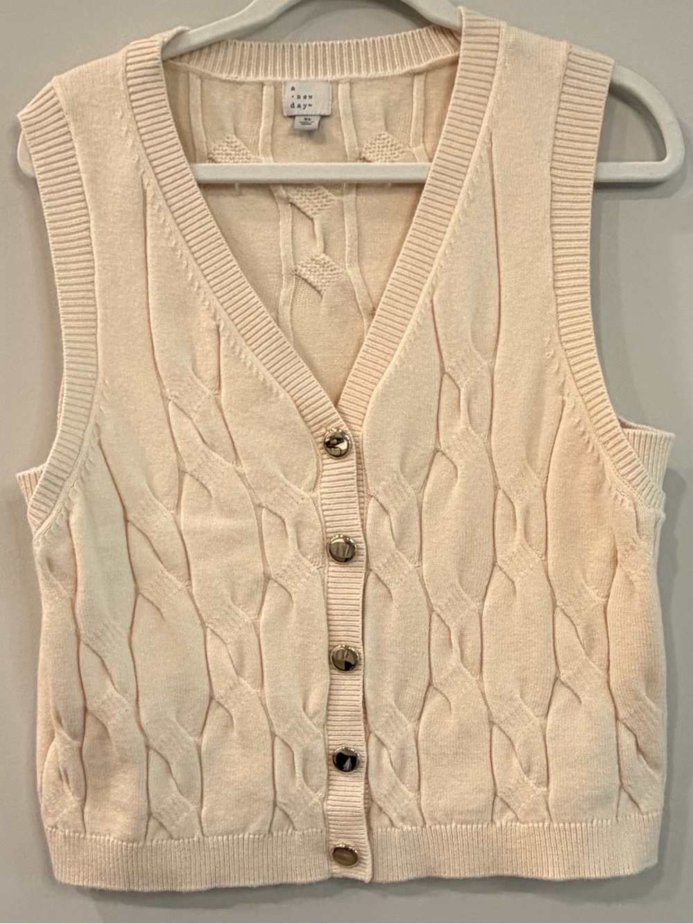 a new day Cream Cable-Knit V-Neck Button Sweater Vest